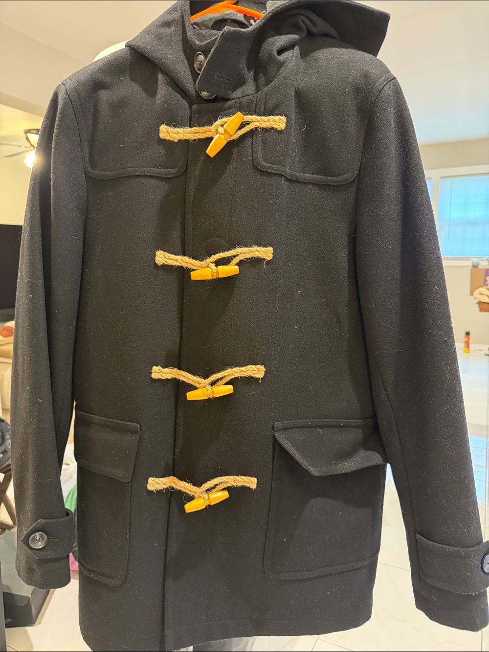 ASOS Black Pea Coat with Contrast Rope Toggles